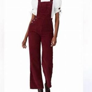Reformation Deep Red Corduroy Overalls